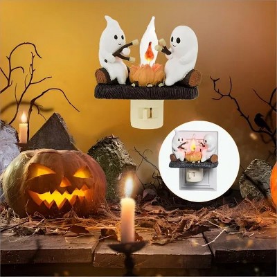 Racxily Ghost Campfire Flickering Night Light, 3D Small Electric Faux Campfire Night Light, Home Decorations