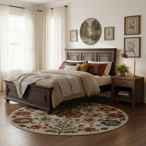 Merax Traditional Town and Country Style Pinewood Queen Bed with Decorative Fretwork and Grooved Panels - 1 of 4