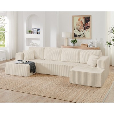 132.48" Modern Minimalist Corduroy U-Shape Modular Sectional Sofa, No Assembly Needed