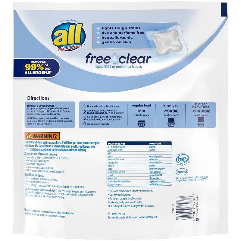 All Mighty Pacs Free Clear Laundry Detergent Pacs - 39ct/25.8oz, 3 of 11
