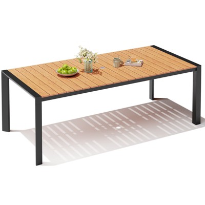 Crestlive Products Outdoor Dining Table for 4-6 People Patio Rectangle Table, Aluminum Frame with Durable Wood-Like Tabletop and Umbrella Hole Brown