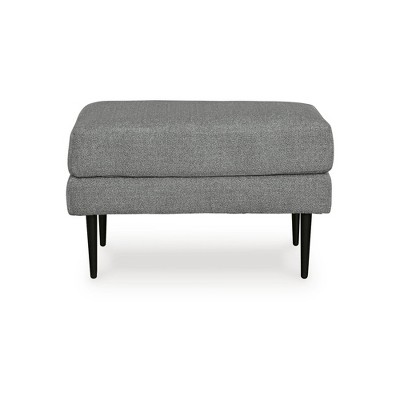 Gray Chenille Ottoman with Black Metal Legs