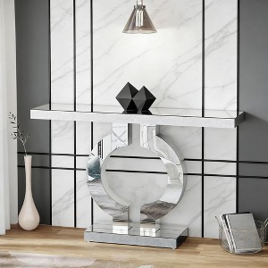 Mirrored Console Table, Modern Silver Sofa Table with O-Shaped Base - 1 of 4