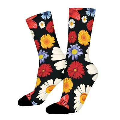 Floral Print Women Printed Crew Socks Funny Funky Socks Soft Polyester Novelty Gifts for Artists Men