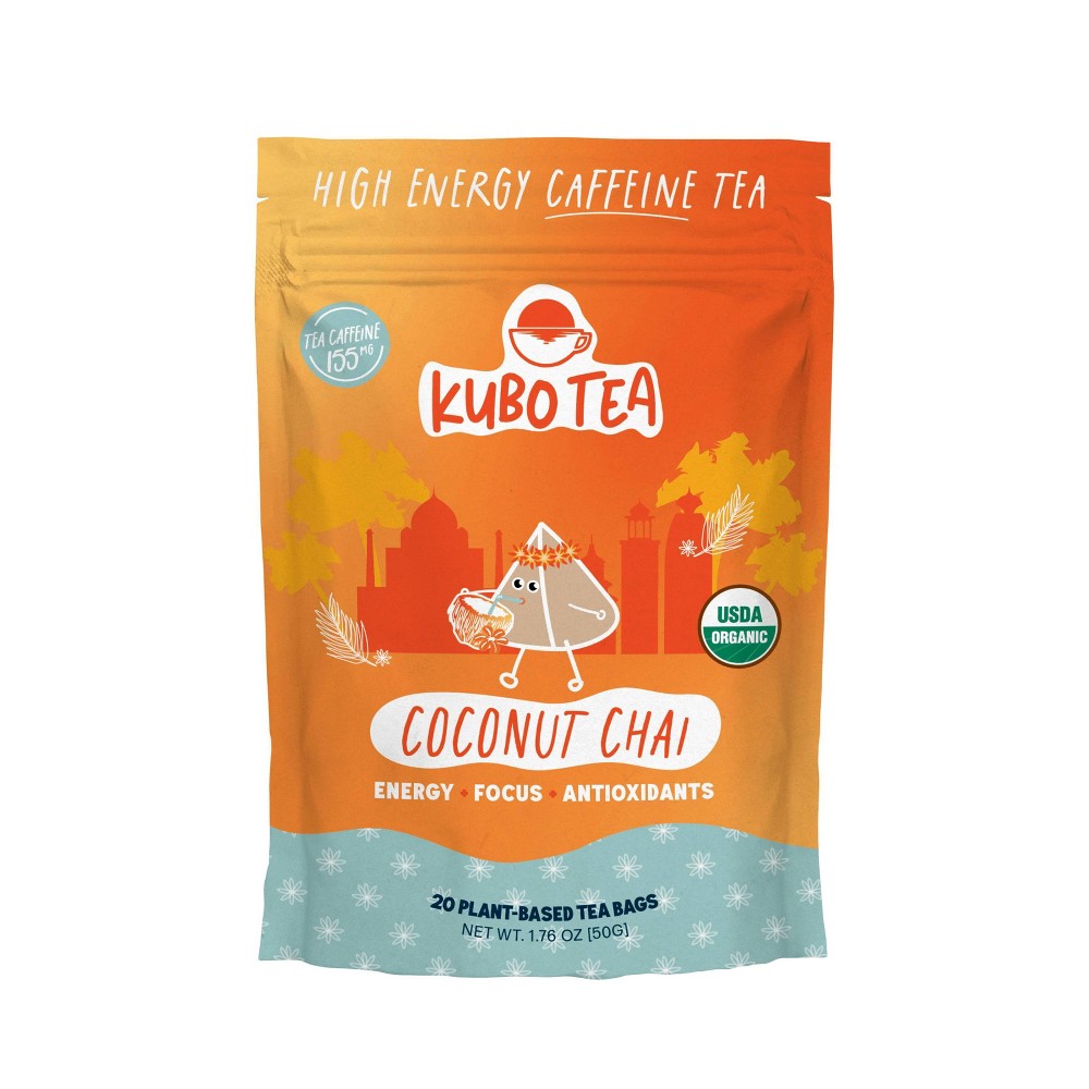 Kubo Tea Organic High Caffeine Spiced Coconut Blend Coconut Chai Black Tea Bags - 20ct
