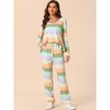 cheibear Women's Cotton Rainbow-Stripe Long Sleeves Lounge with Pants Pajama Set - 2 of 4