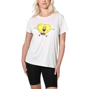 SpongeBob Squarepants Valentine's Day Heart Shaped Sponged Women's Loose T Shirt, White - 1 of 4