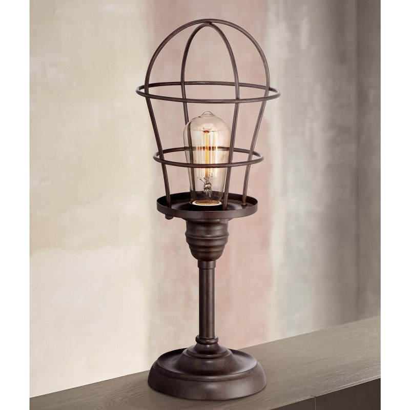 Franklin Iron Works Modern Industrial Desk Table Lamp 17 1/4" High Bronze Wire Cage Edison Bulb for Bedroom Bedside Office, 2 of 7