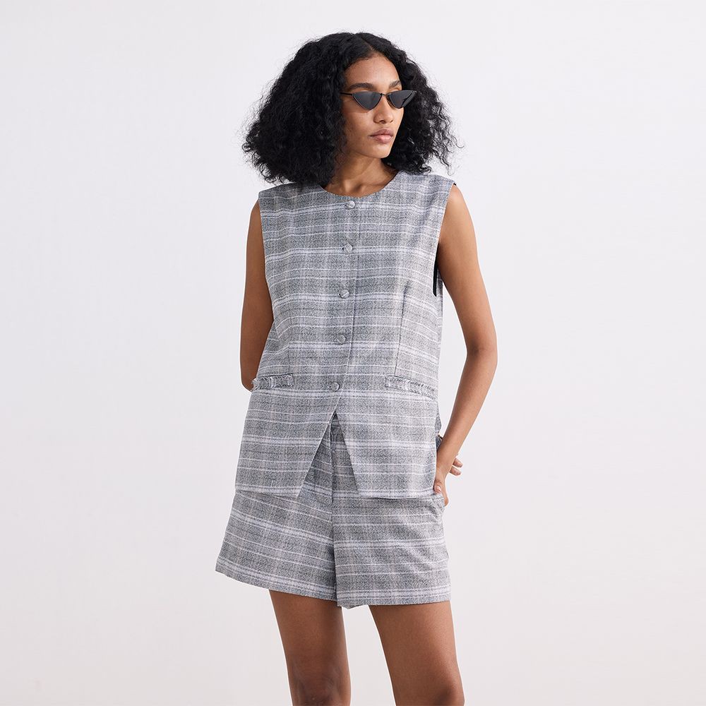 Reistor Women's Cotton Tweed Vest Jacket - Steel breeze
