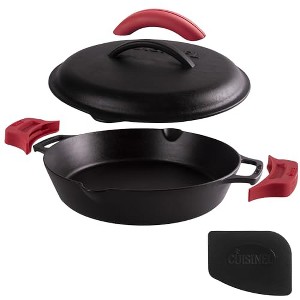 Cuisinel 12" Cast Iron Skillet w/ Lid - Dual Handle Fry Pan, Scraper & Silicone Handle Cover - Pre-Seasoned, Oven, Grill, Stovetop & Induction Saf - 1 of 4
