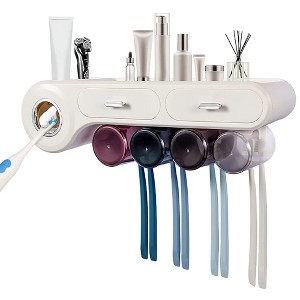 Toothbrush Holders for Bathrooms Toothpaste Dispenser, 4 Cups Automatic Toothpaste Squeezer Kit Wall Mounted for Kids Family Bathroom Use - 1 of 4