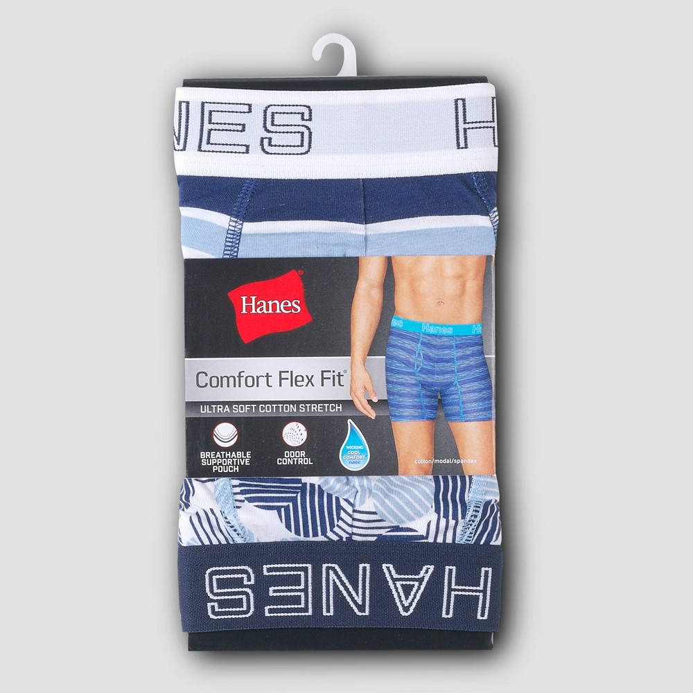Hanes Red Label Men's Striped Circle ComfortFlex Boxer Briefs with Wicking FreshIQ - Navy M