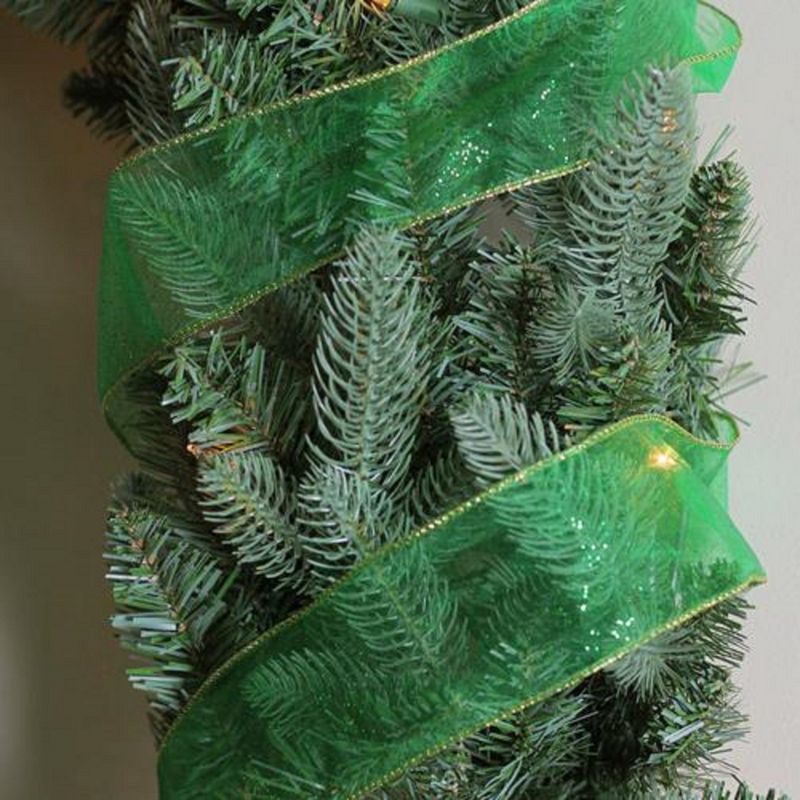Northlight Glittering Green and Gold Solid Wired Christmas Craft Ribbon 2.5" x 10 Yards, 2 of 4