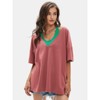 EXLURA Women's Casual Oversized V Neck T-Shirts Tops Reversible Athletic Workout Crew Neck Fashion Trendy Tee - 2 of 4