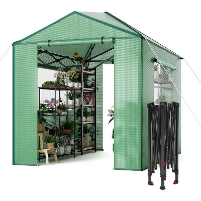 Portable Greenhouse, Outdoor Walk In Green House with Ventilated Mesh Windows and Roll-Up Zippered Doors, Reinforced Metal Frame