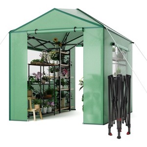 Portable Greenhouse, Outdoor Walk In Green House with Ventilated Mesh Windows and Roll-Up Zippered Doors, Reinforced Metal Frame - 1 of 4