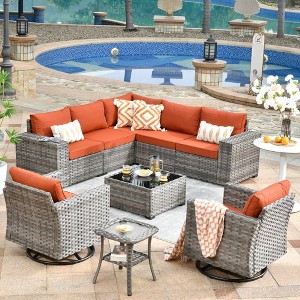 Marlton 9pc Wicker Outdoor Patio Furniture Set Conversation Sofa Sectional with Swivel Chairs and Cushions - 1 of 4