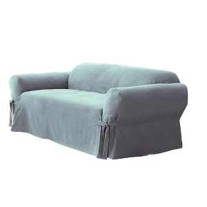Soft Suede Loveseat Slipcover Smoke Blue - Sure Fit, Grey Blue