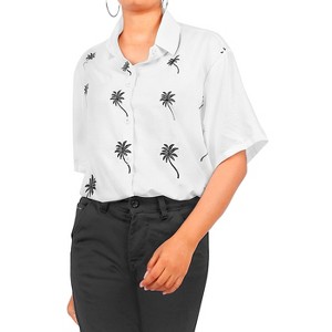 LA LEELA Women's Summer Casual Hawaiian Blouse Shirt Solid Blouses Short Sleeve Button Up Dress Tops Tee Shirts Tank Top Women - 1 of 4