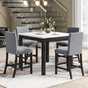 Whisen 5-piece Counter Height Dining Table Set with Faux Marble Top Dining Table and Velvet-Upholstered Chairs - 1 of 4