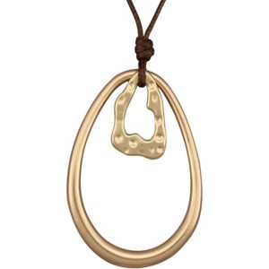 Leather and Wood Necklace Chunky Circle Pendant Boho Jewelry for Women - 1 of 4