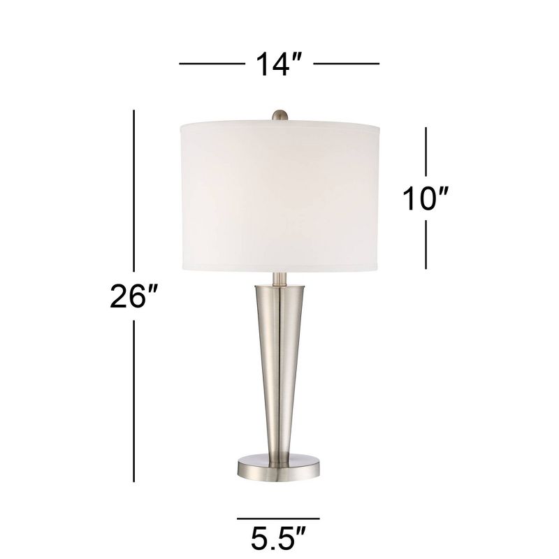 360 Lighting Geoff Modern Table Lamps 26" High Set of 2 Brushed Nickel with USB Charging Port White Drum Shade for Bedroom Living Room Bedside Desk, 4 of 9