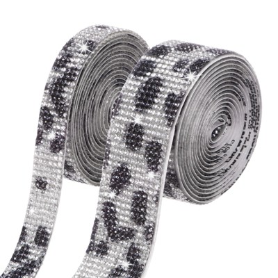 Unique Bargains Rhinestone Cow Print Flexible Durable Ribbon 0.5/1.1 Inch x 2 Yards 2 Rolls