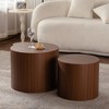VYNXARIA Nesting Coffee Table Set of 2 Round Wooden Coffee Tables Circle Modern Table for Small Space Accent End Side Table,Walnut - 4 of 4