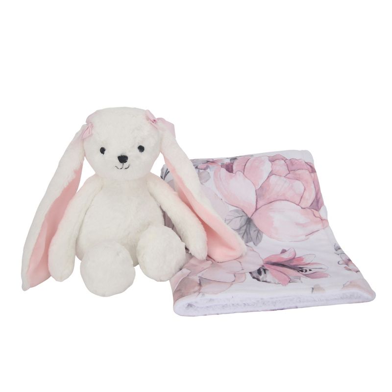 Lambs & Ivy Floral Blanket & White Plush Bunny Stuffed Animal Toy Baby Gift Set, 4 of 7