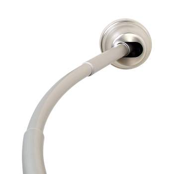 Anzzi 35-55 Inches Shower Curtain Rod with Shower Hooks in Brushed Nickel | Adjustable Tension Shower Doorway Curtain Rod | Rust Resistant No Drilling
