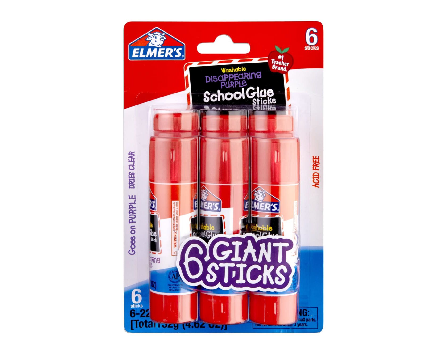 Elmer's 6pk Giant Washable School Glue Sticks - Disappearing Purple