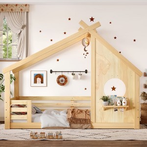 Hrinhom Twin Size House Floor Bed,Solid Wood House Bed - 1 of 4