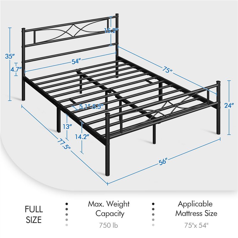 Yaheetech Simple Metal Bed Frame with Curved Design Headboard and Footboard, 3 of 10