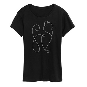 Women's - Instant Message - White Line Cat Doodle Short Sleeve Graphic T-Shirt - 1 of 4