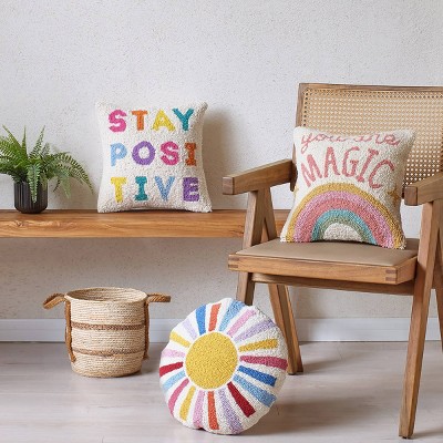 Round Multicolor Wool Rainbow Sun Throw Pillow