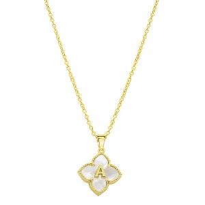 Adornia 14k Gold Plated White Mother of Pearl Initial Floral Necklace - 1 of 3