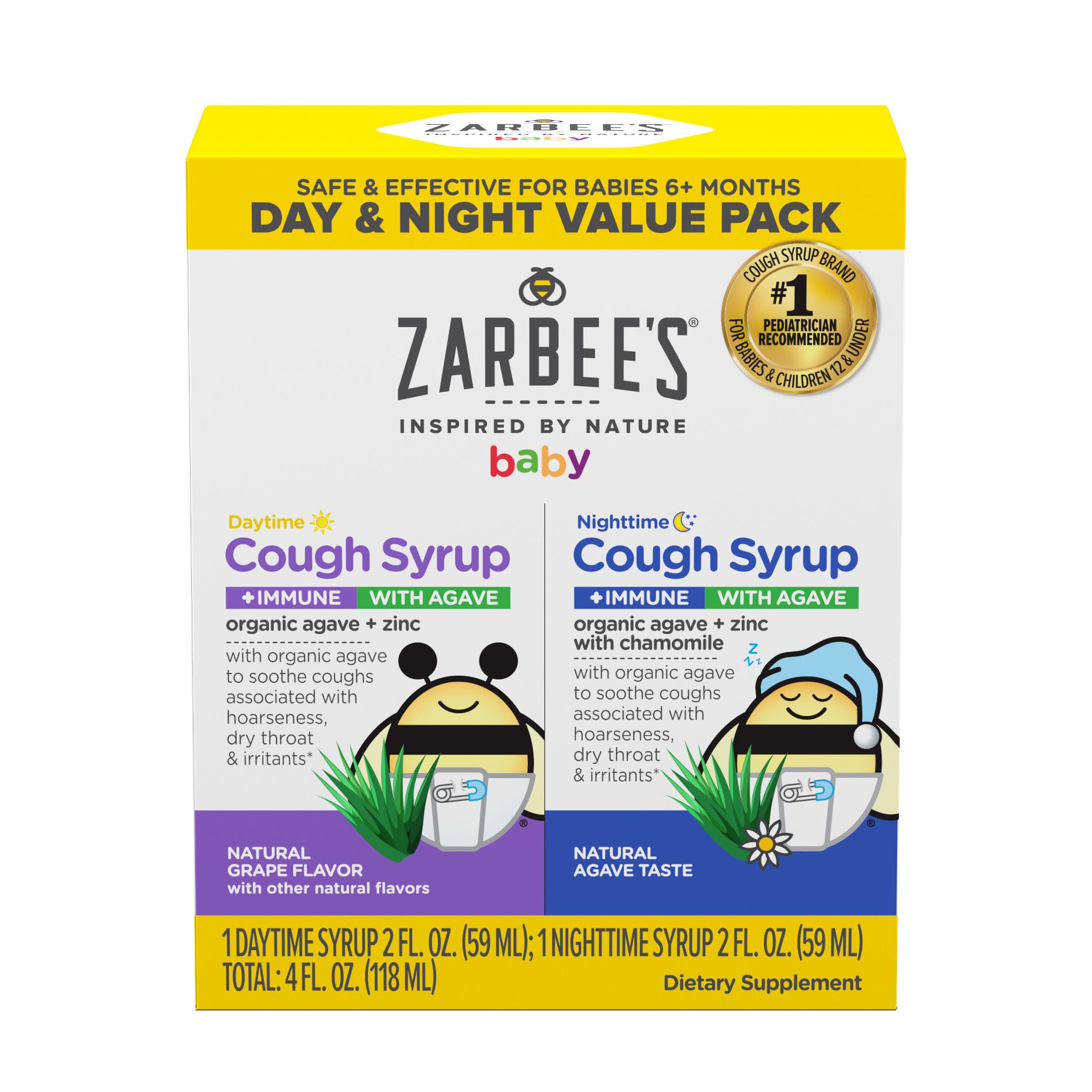 Zarbee's Childrens' Baby Cough + Immune Syrup with Agave Day/Night - Agave Syrup - 4 fl oz