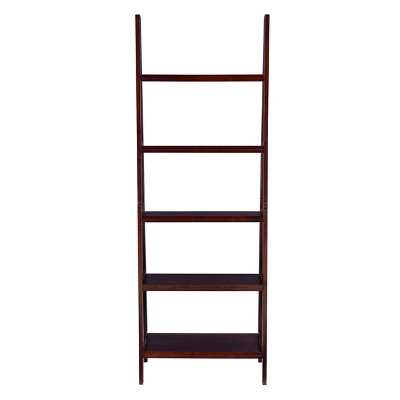 Cottage Charm Espresso Ladder Bookshelf with Graduated Shelves