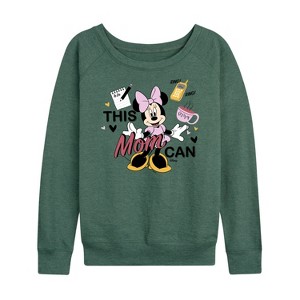 Women's - Disney - Minnie Mouse This Mom Can Lightweight French Terry Wide Neck Long Sleeve Shirt - 1 of 4