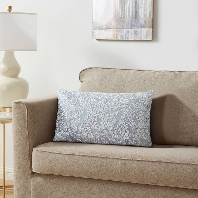 12"x20" Oversize Boucle Metallic Lumbar Throw Pillow White/Gray - VCNY Home: Textured, Removable Cover