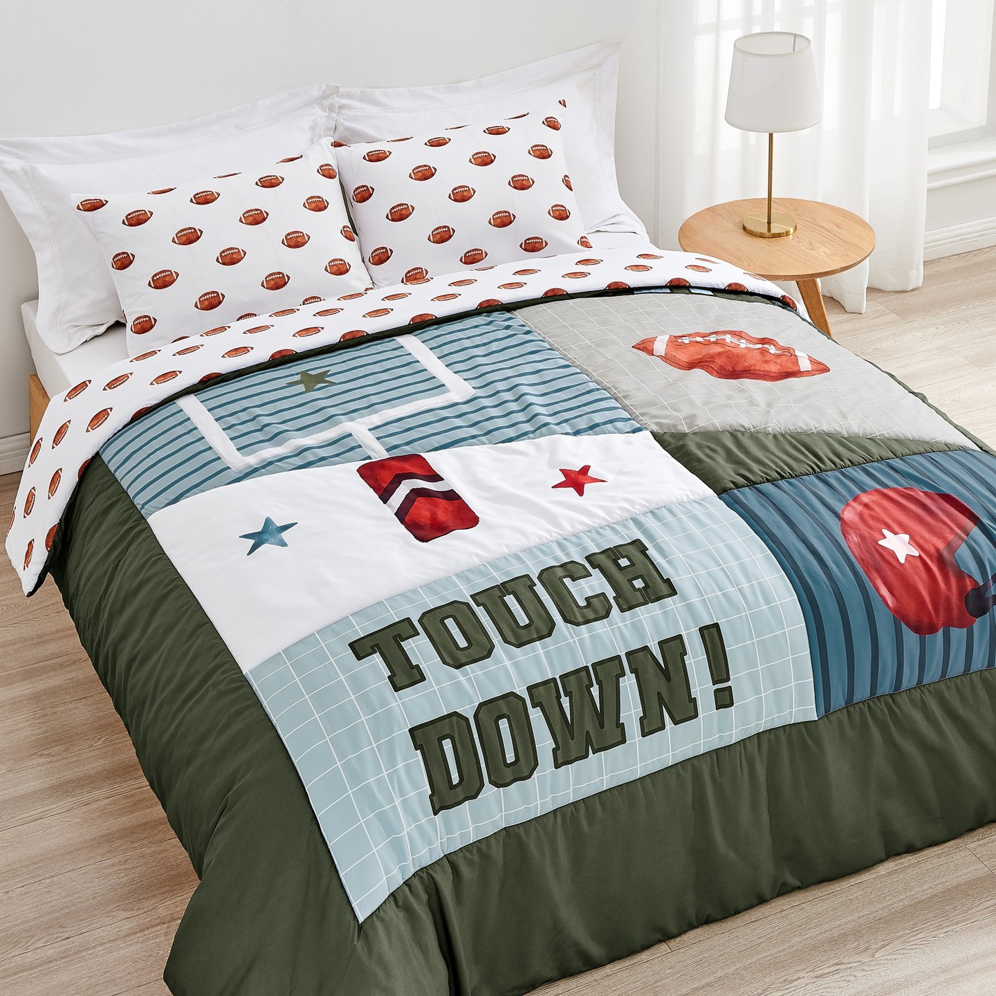 Постельное бельё Sweet Jojo Designs Full/Queen Comforter Bedding Set Football Green Brown and Red 3pc для мальчиков, цвет: Зелёный — фото 1