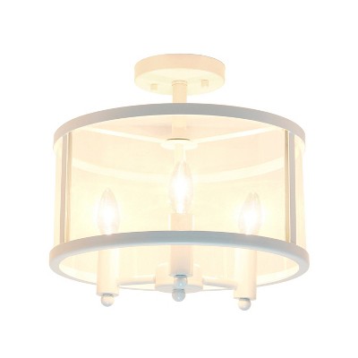 13" White Glass and Metal Semi-Flushmount Ceiling Light