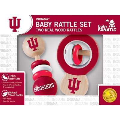 BabyFanatic Wood Rattle 2 Pack - NCAA Indiana Hoosiers - Officially Licensed Baby Toy Set
