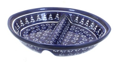 Blue Rose Polish Pottery 1216 Zaklady Large Divided Dish
