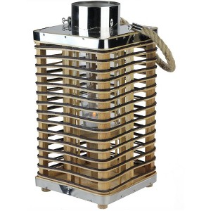 Northlight 15.5" Rustic Chic Rectangular Rattan Candle Holder Lantern with Jute Handle - 1 of 4