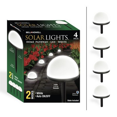 Bell + Howell Solar Powered Dome Pathway Lights with Auto On/Off, Set of 4