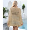 Coolmee Women's Crochet Cardigans Solid Lightweight Tie Front Tops Hollow Out Beach Cover Ups Long Sleeves Summer Knit Cover Cardigans One Size Khaki - 4 of 4
