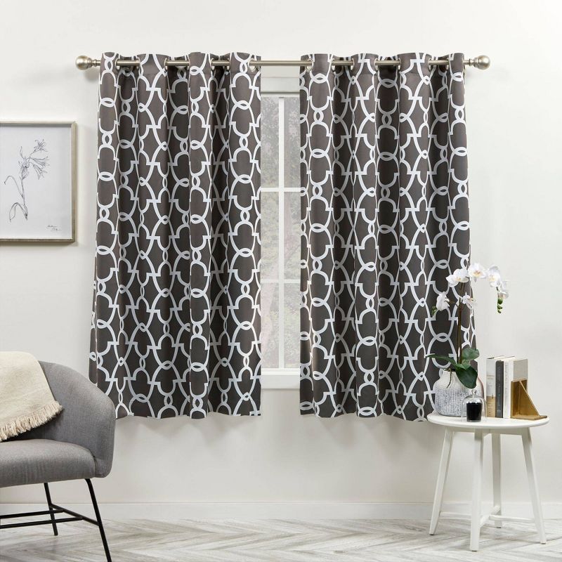 2pk 52&#34;x63&#34; Room Darkening Gates Sateen Woven Curtain Panels Black Pearl - Exclusive Home: Thermal Insulated, Geometric Pattern, Grommet Top, 1 of 8