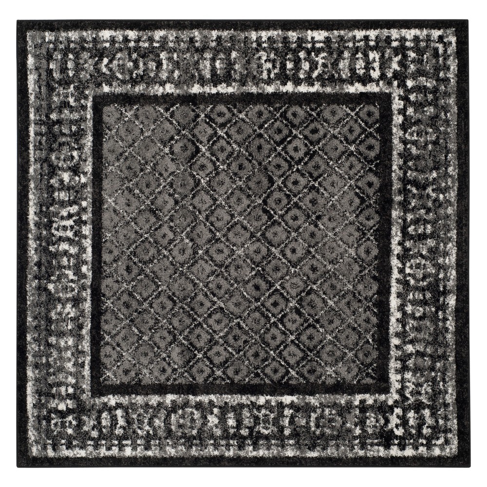 4'x4' Diamond Square Area Rug Black/Silver - Safavieh