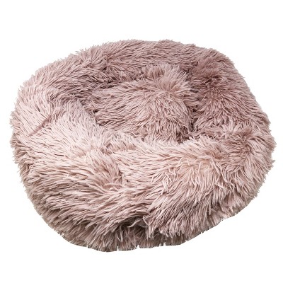Medium Pink Plush Round Calming Dog Bed